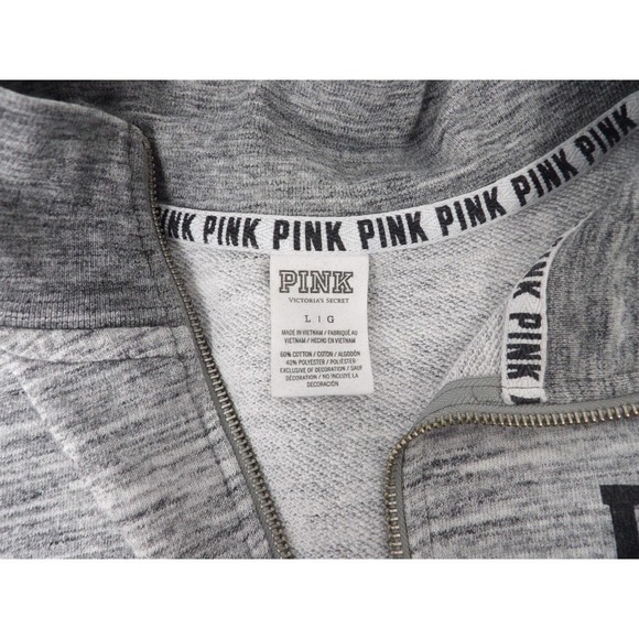 Victoria's Secret Pink Womens Gray White Long Sleeve Pullover Sweatshirt Size L - Picture 5 of 8